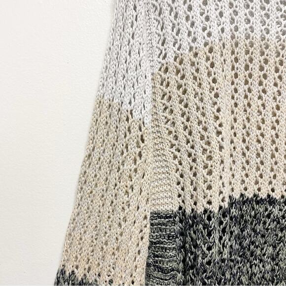 One Grey Day Tan Gray Stripped Bell Sleeve Knitted Sweater - Picture 3 of 9